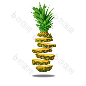 清洁隔离菠萝悬浮白色背景高决议图像健康概念健康的食物悬浮