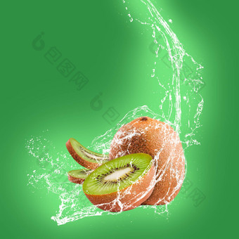 猕猴桃绿色背景水飞溅高决议图像健康概念健康的食物图像广告