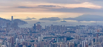 全景插图在香港香港城市<strong>景观建筑</strong>山