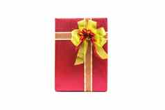 圣诞节一年庆祝活动装饰概念红色的丝带黄金礼物盒子装修元素孤立的白色背景