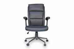 黑色的皮革办公室椅子回来靠背黑色的座位轮子孤立的白色背景剪裁路径