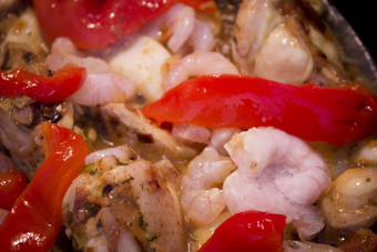蔬菜搅拌弗莱海鲜鸡准备西班牙海鲜饭