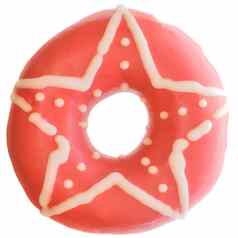 甜甜圈粉红色的釉明星装饰孤立的
