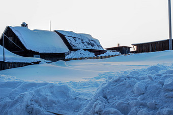 木房子冬天冬天景观冬天西伯利亚