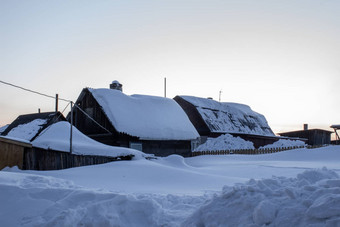 木房子冬天冬天景观冬天西伯利亚