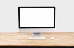 模型空白屏幕桌面电脑木表格白色墙背景