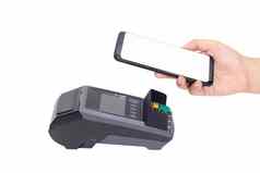 不通过现金的社会客户支付比尔智能手机NFC技术点出售终端剪裁路径非接触式移动数字钱包技术概念