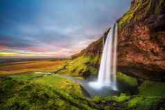 塞里雅兰瀑布瀑布冰岛日落