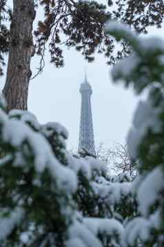 埃菲尔铁塔塔雪冬天巴黎