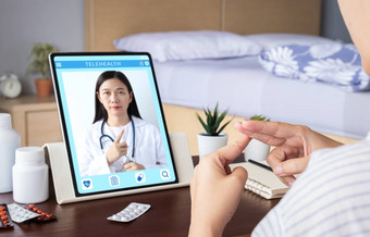充耳不闻沉默的病人视频会议使在线咨询标志语言医生平板电脑应用程序疾病医学限制调用远程医疗远程医疗在线医院
