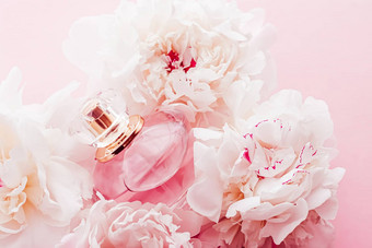 奢侈品香味瓶女孩香水产品背景牡丹花香水美品牌