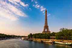 巴黎埃菲尔铁塔塔河他的日落巴黎法国