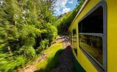 火车骑视图窗口火车通过绿色贝吉塔蒂