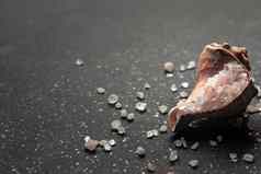 粉红色的喜玛拉雅岩石盐壳牌黑色的表格