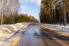 路融化了雪冬天森林