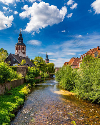 城市ettlingen<strong>德国</strong>河<strong>教堂</strong>视图