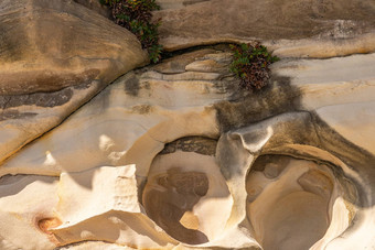 特写镜头桶岩石形成俯瞰勃朗特海滩