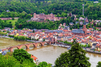 全景视图美丽的中世纪的小镇海德堡包括