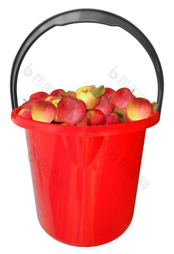 <strong>塑料桶</strong>苹果孤立的红色的