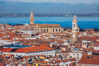 威尼斯全景空中视图红色的屋顶葡萄园意大利艾瑞