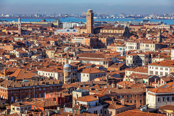 威尼斯全景空中视图红色的屋顶葡萄园意大利艾瑞