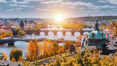 视图历史桥梁布拉格小镇伏尔塔瓦河河