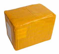 纸板包裹盒子包装黄色的黏糊糊的磁带孤立的白色背景