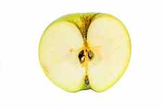 新鲜的绿色苹果减少一半白色背景