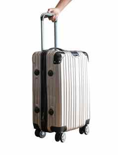 粉红色的旅行者手提箱孤立的白色背景