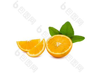 集团新鲜的橙色水果绿色叶子孤立的白色背景剪裁路径水果产品显示蒙太奇工作室拍摄
