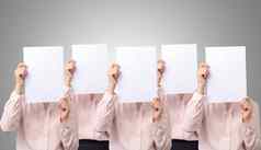 亚洲业务女人封面脸空白空白色纸隐藏情感