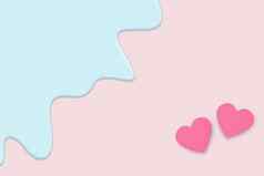 有创意的柔和的情人节一天问候卡粉红色的心隔离柔和的光粉红色的背景蓝色的液体融化层