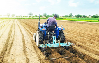 农民拖拉机使脊成堆行农场场准备土地种植未来作物植物培养土壤种植agroindustry农业综合企业欧洲农田