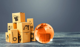 橙色玻璃地球全球盒子国际世界贸易分布交付货物航运全球化市场经济学发展全球经济进口出口运费交通