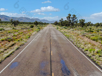 空中视图没完没了的沙漠直尘土<strong>飞扬</strong>的沥<strong>青</strong>路约书亚树公园美国