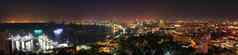 全景视图芭堤雅城市湾视图建筑城市晚上光船码头港口晚上场景芭堤雅城市视图点