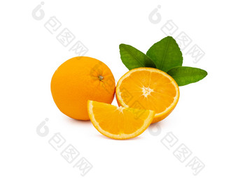 集团新鲜的橙色水果绿色叶子孤立的白色背景剪裁路径水果产品显示蒙太奇工作室拍摄