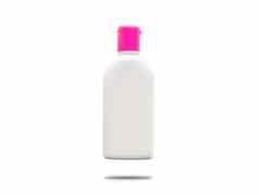 单白色塑料瓶空白标签粉红色的成员影子孤立的白色背景包照片拍摄工作室剪裁路径