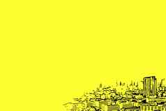 草图画城市景观黄色的背景