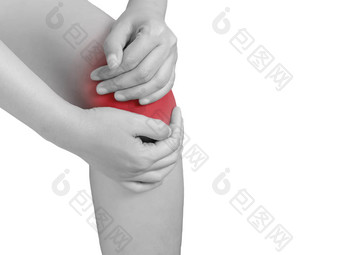 女人痛苦膝盖疼痛联合痛苦单语气突出膝盖孤立的白色背景健康护理医疗概念