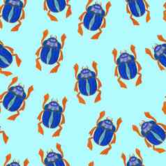 圣甲虫孤立的蓝色的背景无缝的模式错误昆虫甲虫设计包装纸封面问候卡壁纸织物