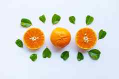 新鲜的橙子一半佛手柑非洲高粱石灰叶子心
