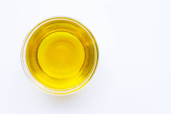 橄榄石油碗孤立的白色前视图