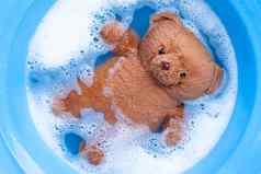 浸泡玩具熊洗衣洗涤剂水解散