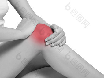 女人痛苦<strong>膝盖疼痛</strong>联合痛苦单语气突出<strong>膝盖</strong>孤立的白色背景健康护理医疗概念