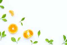 新鲜的橙色柑橘类水果叶子白色背景多汁的