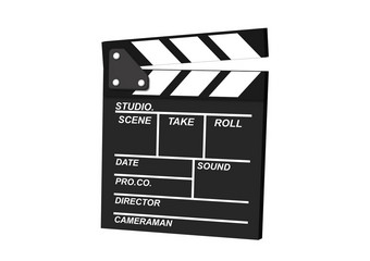 电影克拉珀董事会孤立的白色背景剪裁路径电影电影制造商生产概念