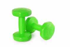 绿色哑铃孤立的白色背景体育运动健身设备概念