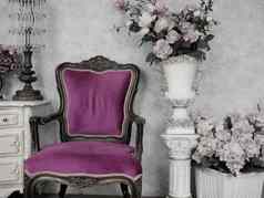 古董椅子古董房间装饰古老的家具古董经典风格室内背景壁纸图片画苍白的颜色突出紫色的古董椅子