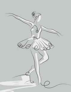 草图女孩芭蕾舞女演员站构成灰色的背景
